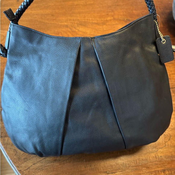 Clark’s Leather auberdine black w/ Braided Handle Hobo Slouchy Purse NWT $179 - Picture 2 of 10